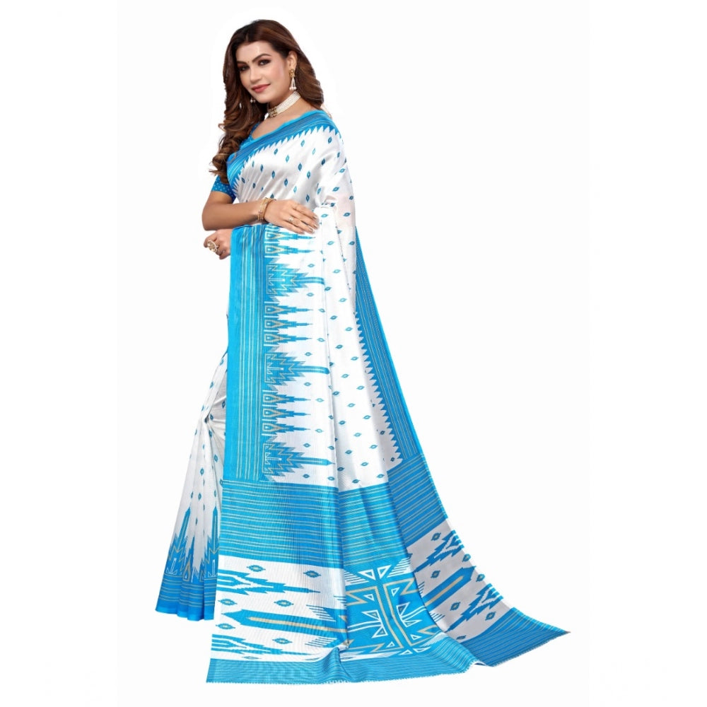 Women's Art Silk Printed Saree With Unstitched Blouse (Blue, 5-6 Mtrs)