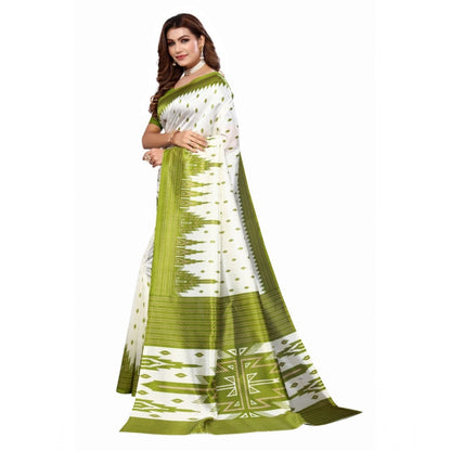 Women's Art Silk Printed Saree With Unstitched Blouse (Green, 5-6 Mtrs)