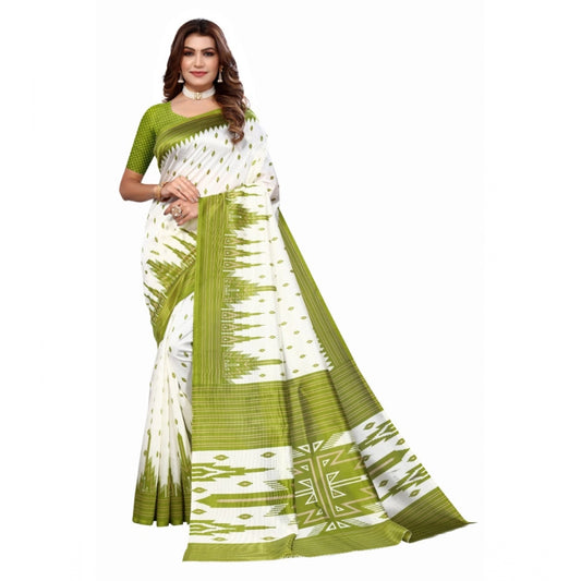 Women's Art Silk Printed Saree With Unstitched Blouse (Green, 5-6 Mtrs)