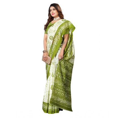 Women's Art Silk Printed Saree With Unstitched Blouse (Green, 5-6 Mtrs)