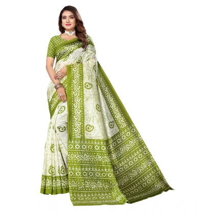 Women's Art Silk Printed Saree With Unstitched Blouse (Green, 5-6 Mtrs)