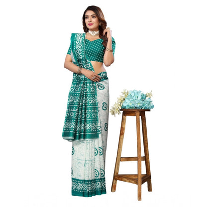 Women's Art Silk Printed Saree With Unstitched Blouse (Green, 5-6 Mtrs)