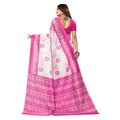 Women's Art Silk Printed Saree With Unstitched Blouse (Pink, 5-6 Mtrs)