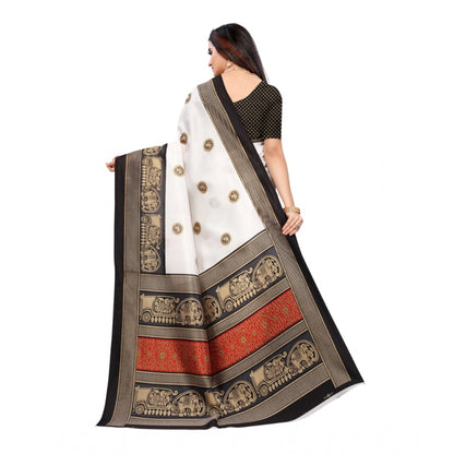 Women's Art Silk Printed Saree With Unstitched Blouse (Black, 5-6 Mtrs)