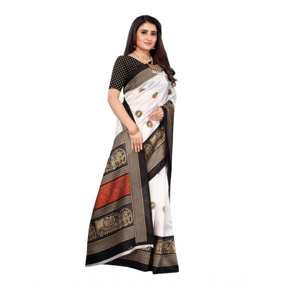 Women's Art Silk Printed Saree With Unstitched Blouse (Black, 5-6 Mtrs)