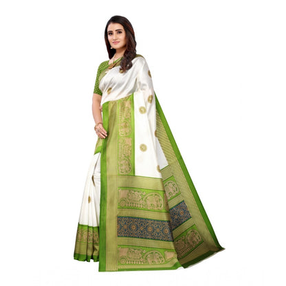 Women's Art Silk Printed Saree With Unstitched Blouse (Green, 5-6 Mtrs)