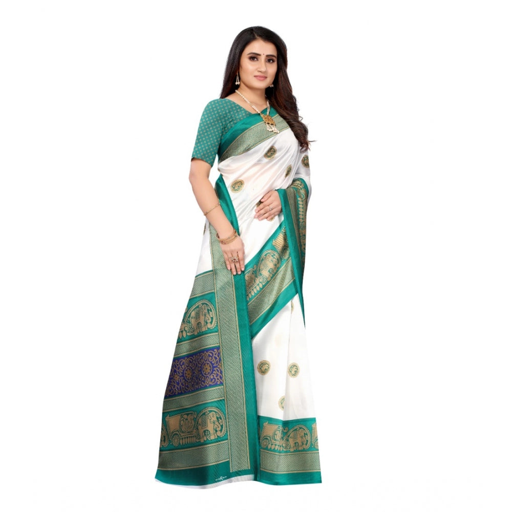 Women's Art Silk Printed Saree With Unstitched Blouse (Green, 5-6 Mtrs)