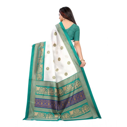 Women's Art Silk Printed Saree With Unstitched Blouse (Green, 5-6 Mtrs)