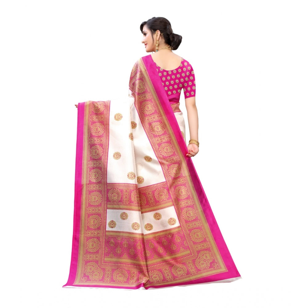 Women's Art Silk Printed Saree With Unstitched Blouse (Pink, 5-6 Mtrs)