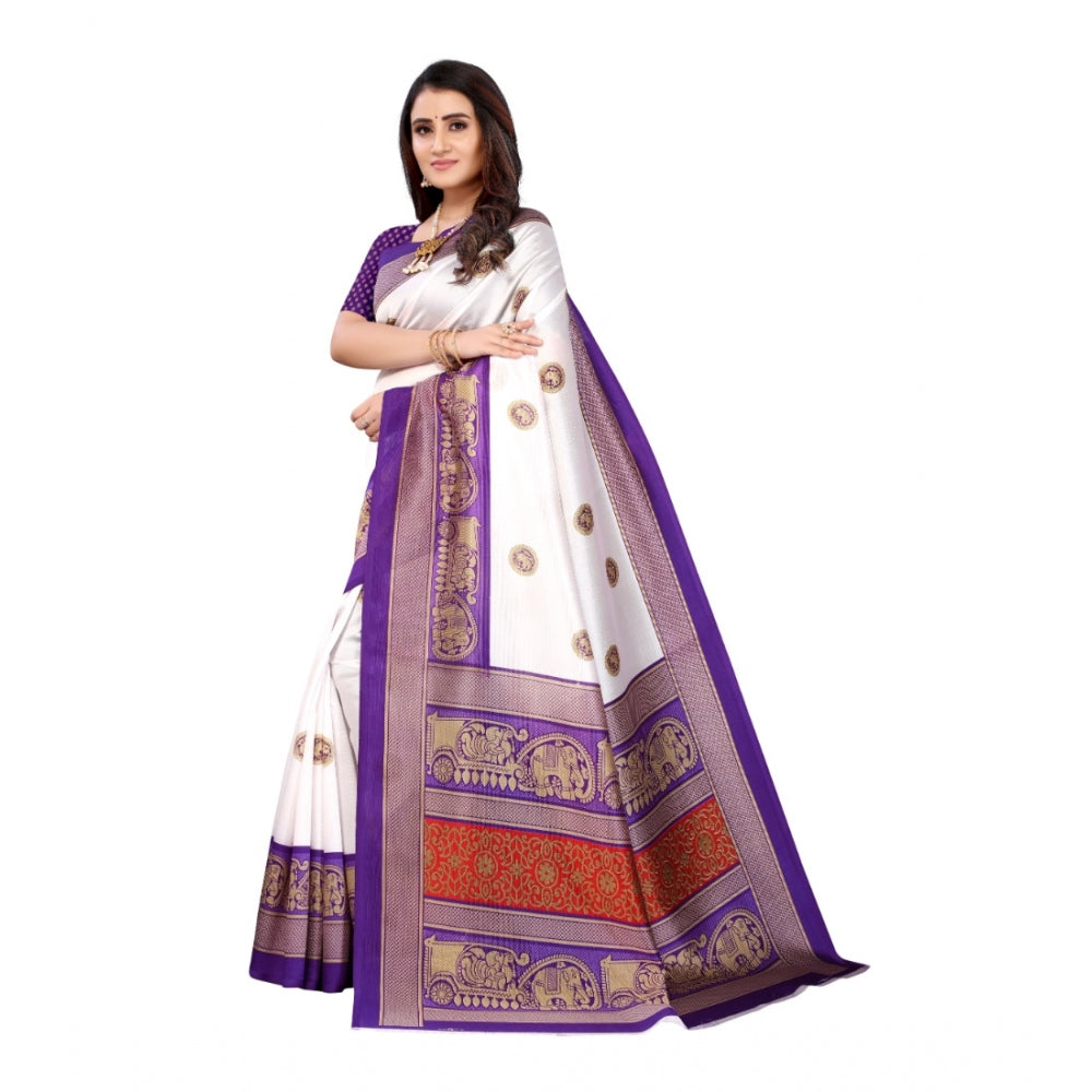 Women's Art Silk Printed Saree With Unstitched Blouse (Purple, 5-6 Mtrs)