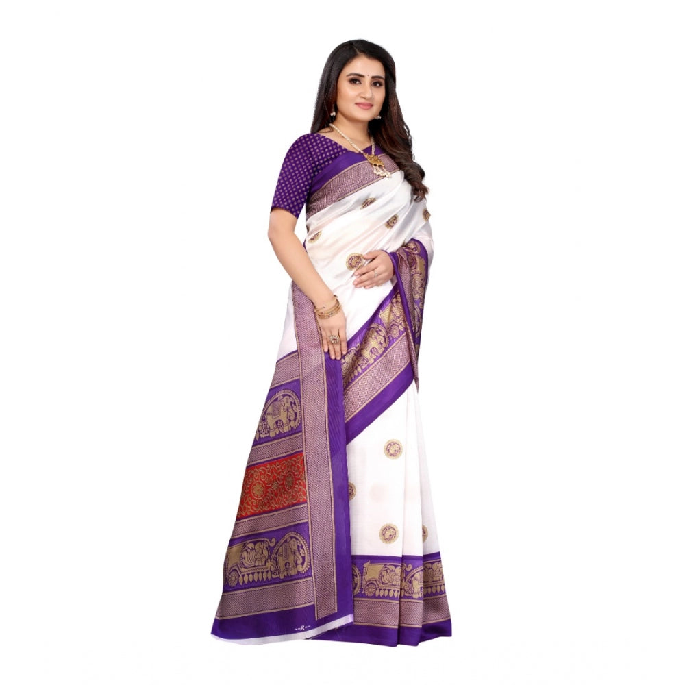 Women's Art Silk Printed Saree With Unstitched Blouse (Purple, 5-6 Mtrs)