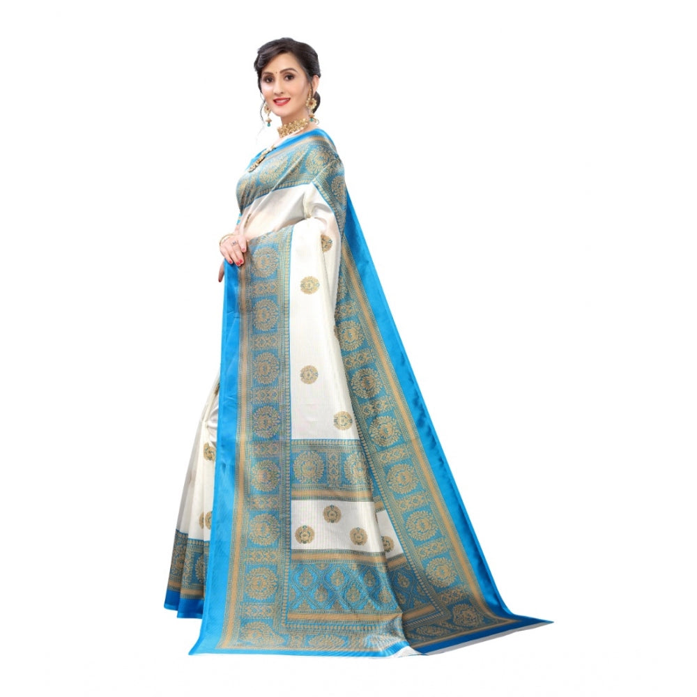 Women's Art Silk Printed Saree With Unstitched Blouse (Blue, 5-6 Mtrs)