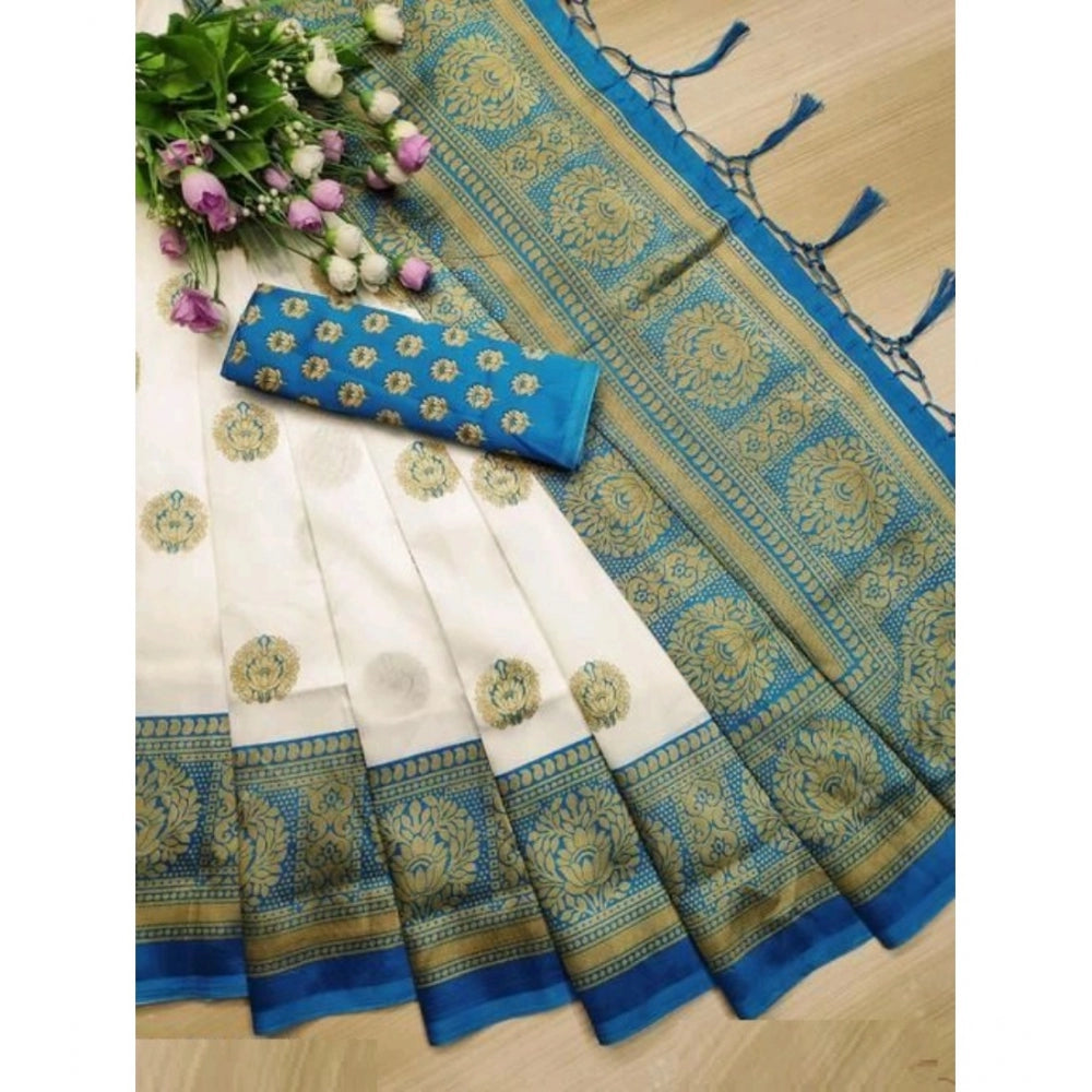 Women's Art Silk Printed Saree With Unstitched Blouse (Blue, 5-6 Mtrs)