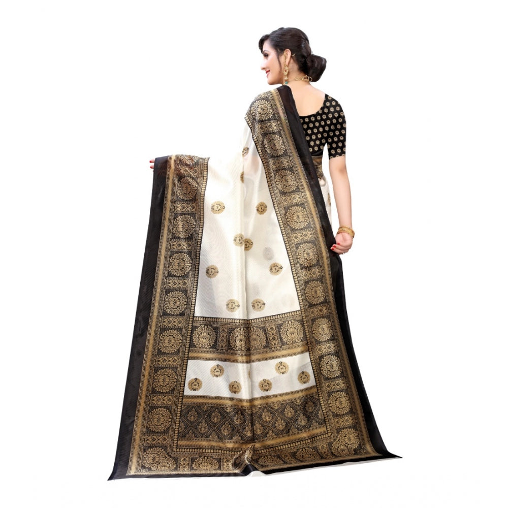 Women's Art Silk Printed Saree With Unstitched Blouse (Black, 5-6 Mtrs)