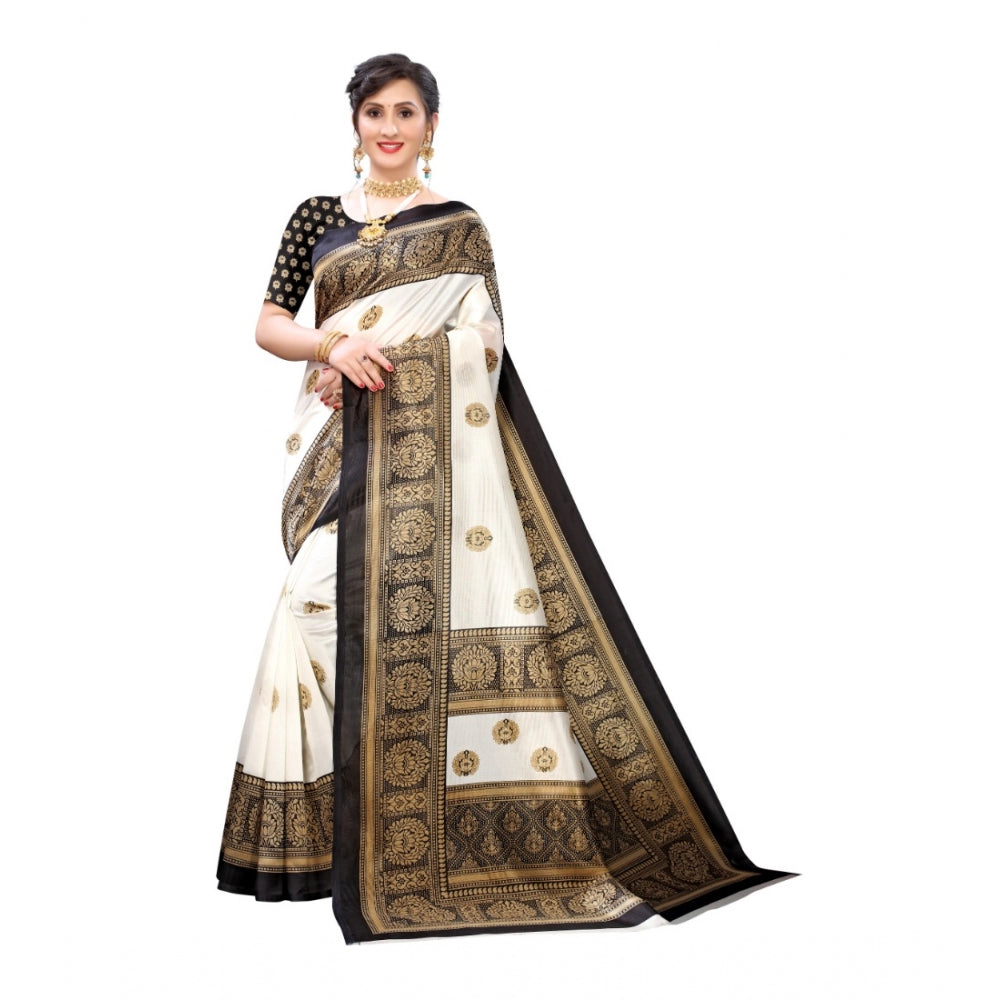 Women's Art Silk Printed Saree With Unstitched Blouse (Black, 5-6 Mtrs)