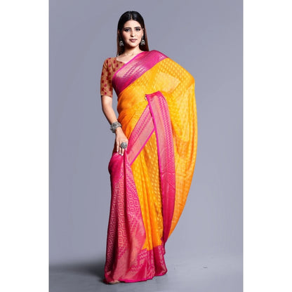 Women's Viscose Rayon Printed Saree With Unstitched Blouse (Yellow)