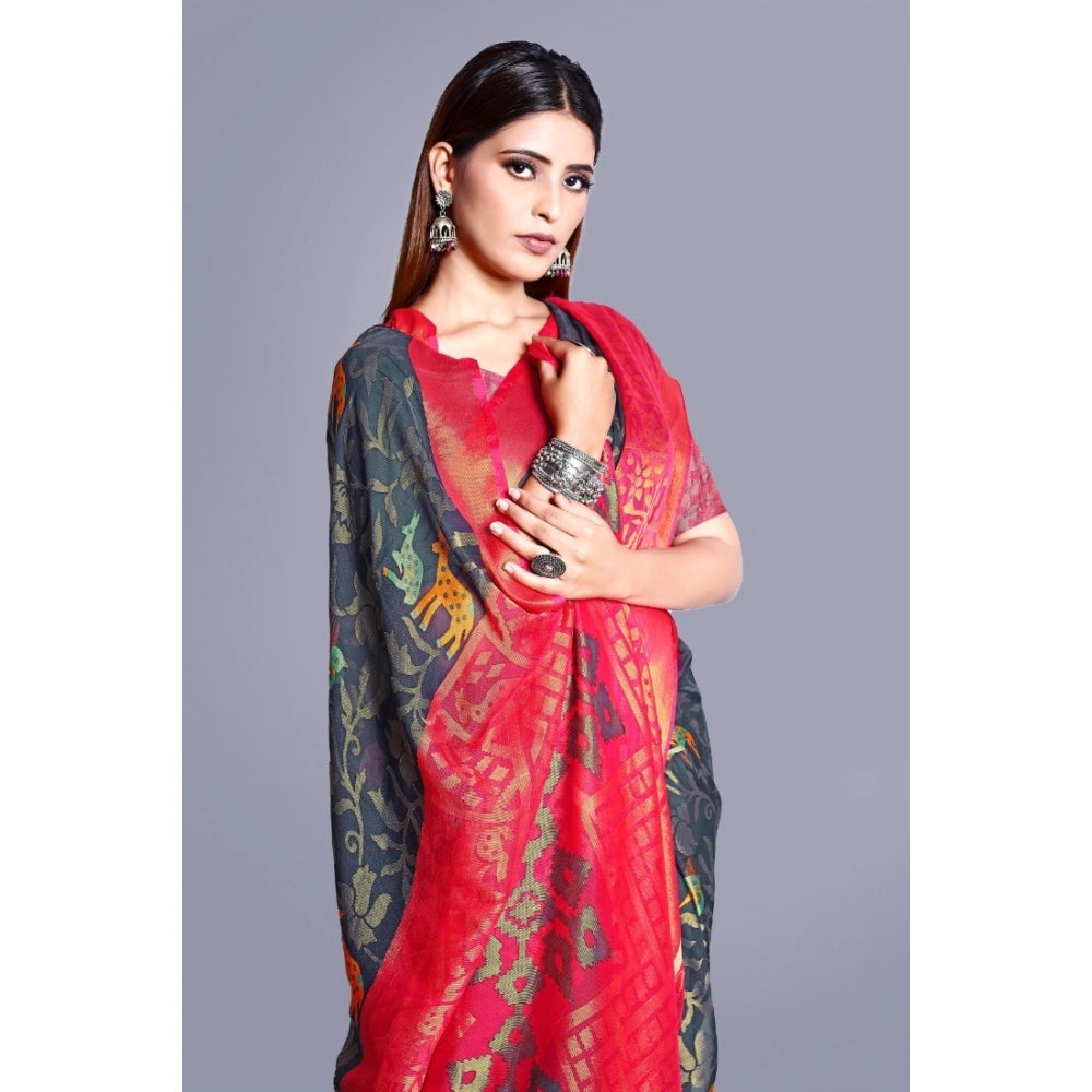 Women's Viscose Rayon Printed Saree With Unstitched Blouse (Grey)