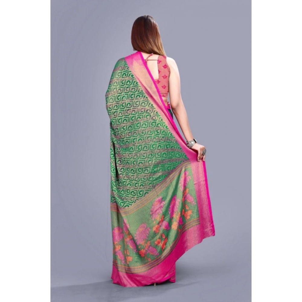 Women's Viscose Rayon Printed Saree With Unstitched Blouse (Rama)