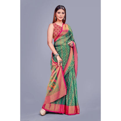 Women's Viscose Rayon Printed Saree With Unstitched Blouse (Rama)