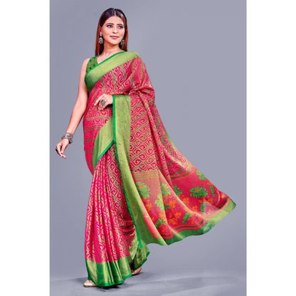 Women's Viscose Rayon Printed Saree With Unstitched Blouse (Pink)