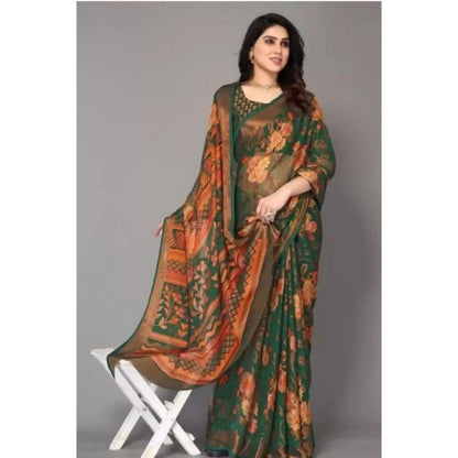 Women's Viscose Rayon Printed Saree With Unstitched Blouse (Green)