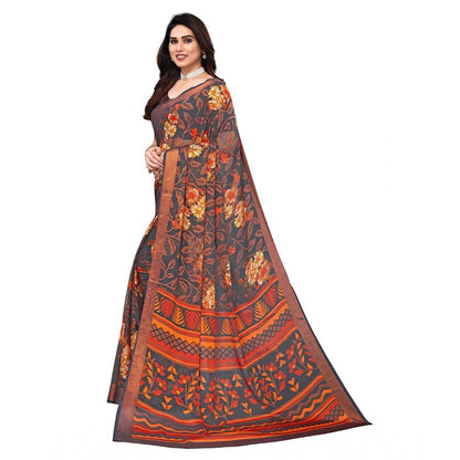 Women's Viscose Rayon Printed Saree With Unstitched Blouse (Grey)