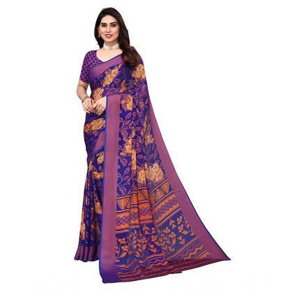 Women's Viscose Rayon Printed Saree With Unstitched Blouse (Blue)