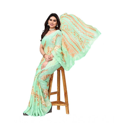 Women's Viscose Rayon Printed Saree With Unstitched Blouse (Pista)