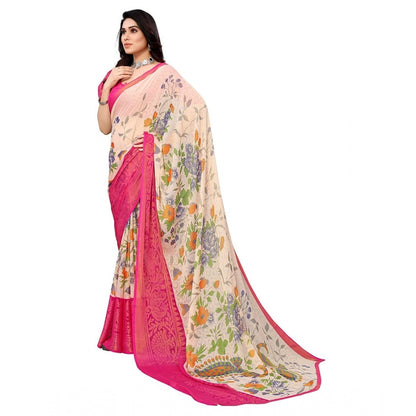 Women's Viscose Rayon Printed Saree With Unstitched Blouse (Pink)