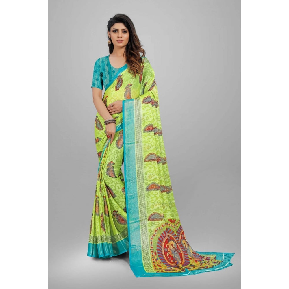 Women's Viscose Rayon Printed Saree With Unstitched Blouse (Mehendi)