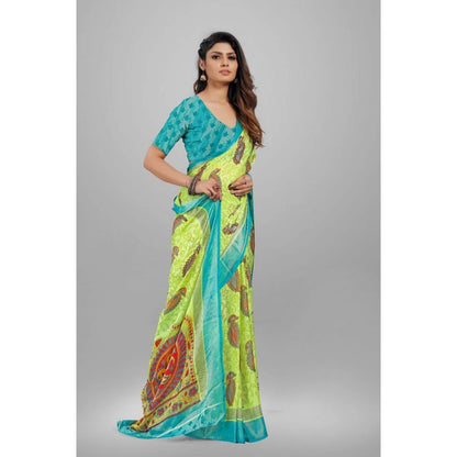 Women's Viscose Rayon Printed Saree With Unstitched Blouse (Mehendi)