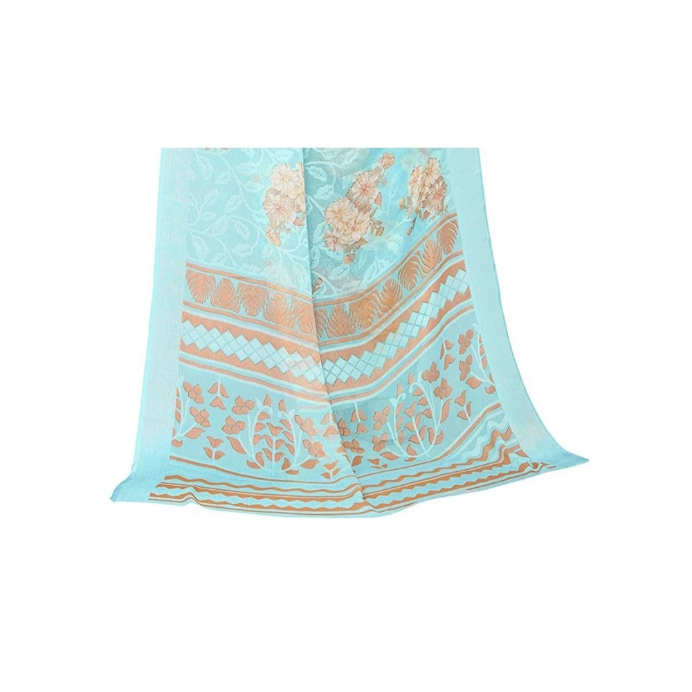 Women's Viscose Rayon Printed Saree With Unstitched Blouse (Sky Blue)