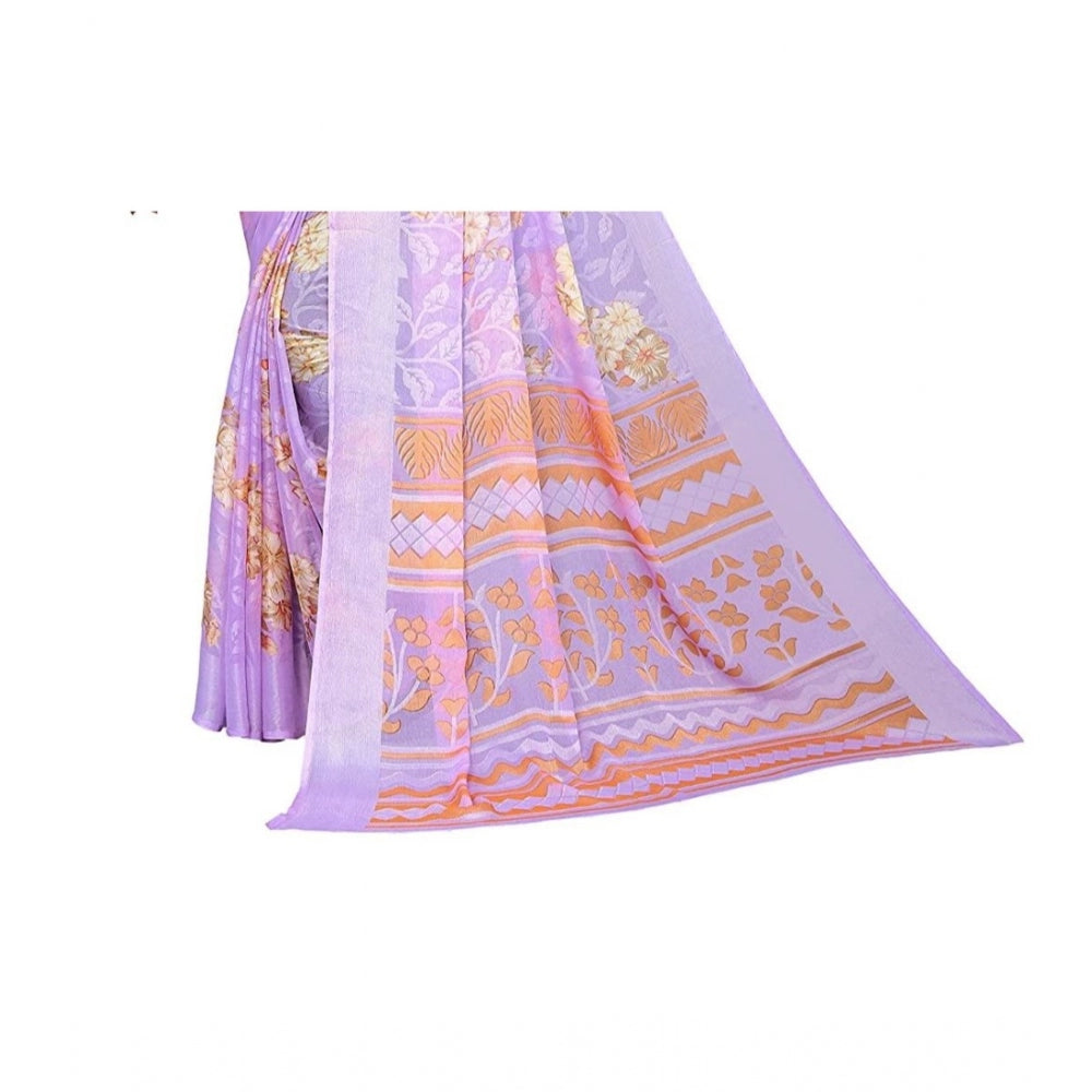 Women's Viscose Rayon Printed Saree With Unstitched Blouse (Purple)