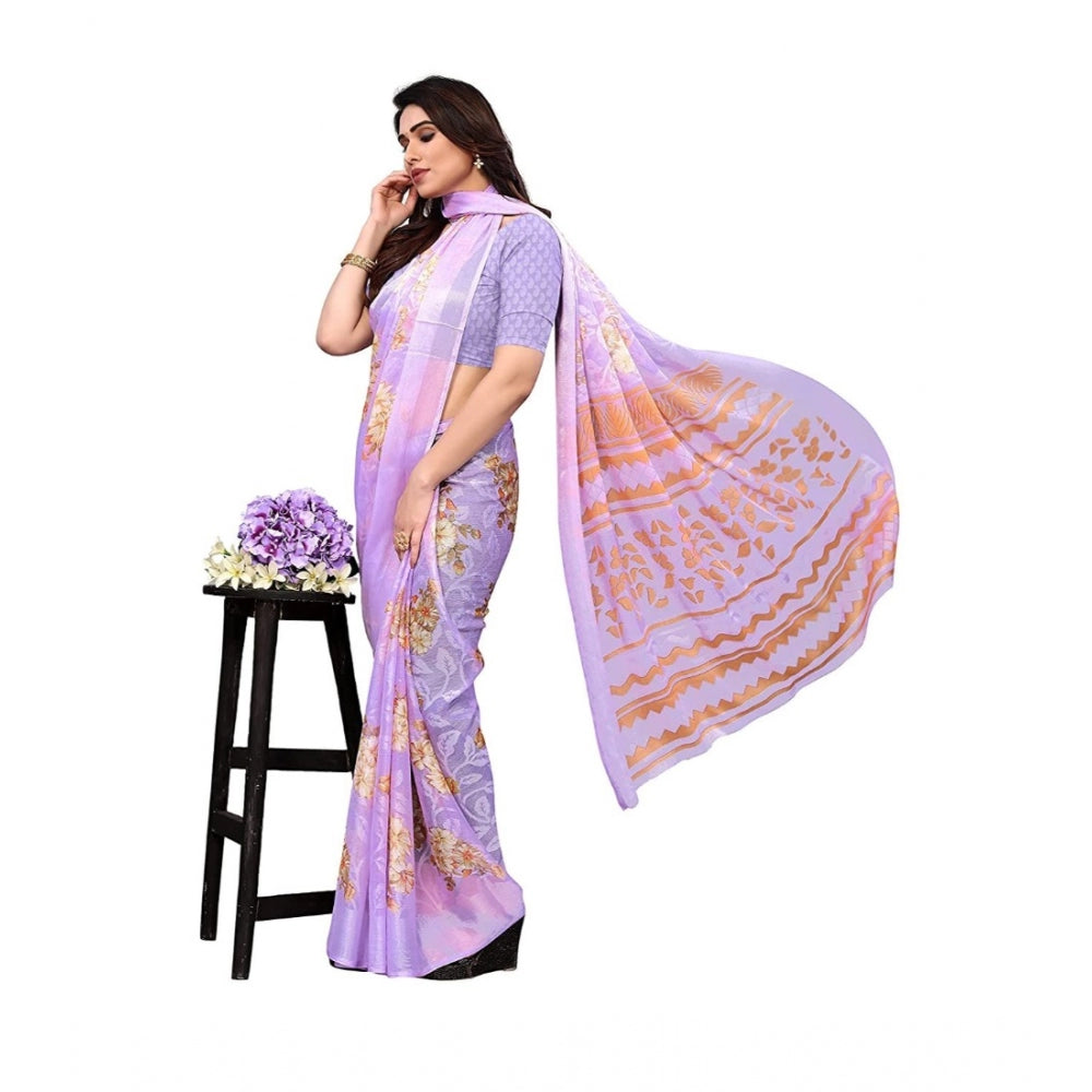 Women's Viscose Rayon Printed Saree With Unstitched Blouse (Purple)