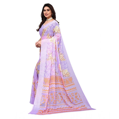 Women's Viscose Rayon Printed Saree With Unstitched Blouse (Purple)