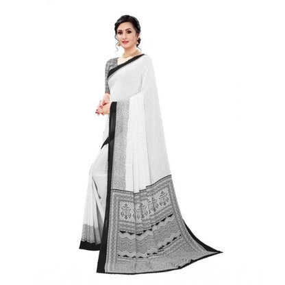 Women's Georgette Printed Saree With Unstitched Blouse (Black)