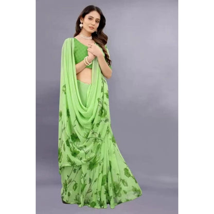 Women's Georgette Printed Saree With Unstitched Blouse (Green)