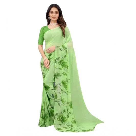 Women's Georgette Printed Saree With Unstitched Blouse (Green)