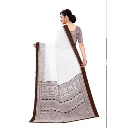 Women's Georgette Printed Saree With Unstitched Blouse (Coffee)