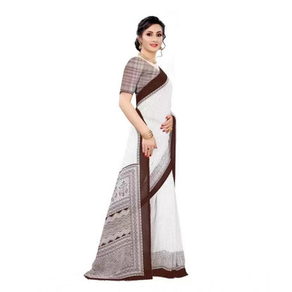 Women's Georgette Printed Saree With Unstitched Blouse (Coffee)