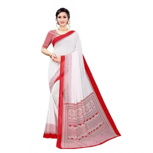 Women's Georgette Printed Saree With Unstitched Blouse (Red)