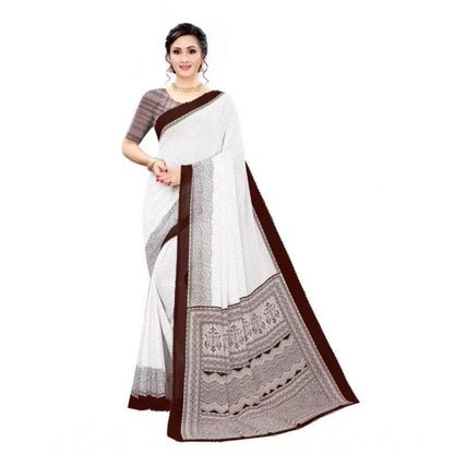 Women's Georgette Printed Saree With Unstitched Blouse (Coffee)