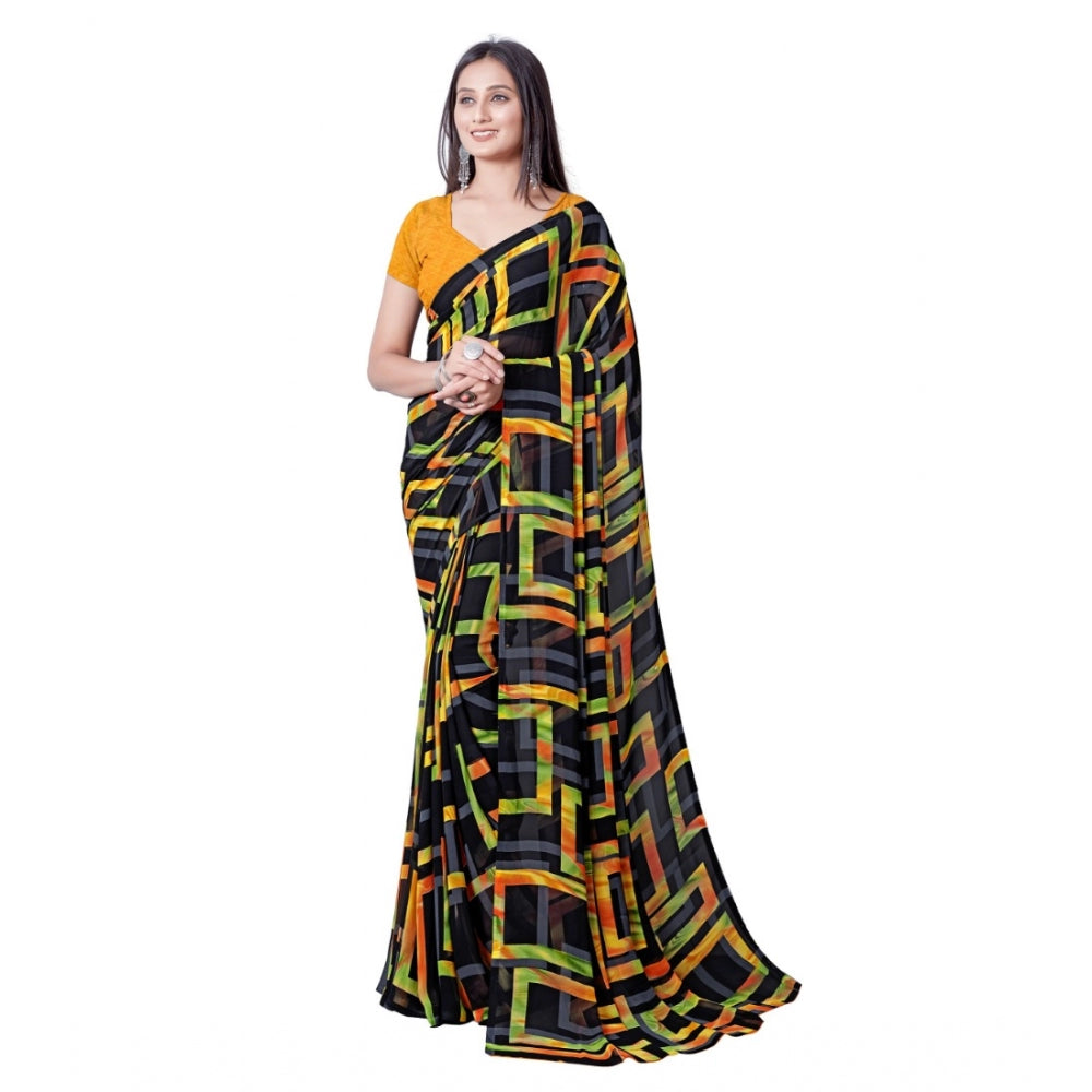 Women's Georgette Printed Saree With Unstitched Blouse (Yellow)