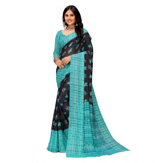 Women's Georgette Printed Saree With Unstitched Blouse (Skyblue)