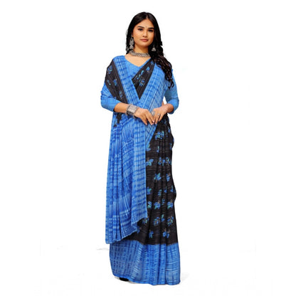 Women's Georgette Printed Saree With Unstitched Blouse (Blue)