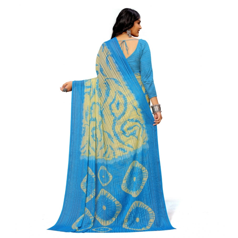 Women's Georgette Printed Saree With Unstitched Blouse (Skyblue)