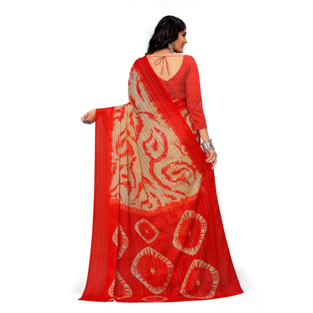 Women's Georgette Printed Saree With Unstitched Blouse (Red)