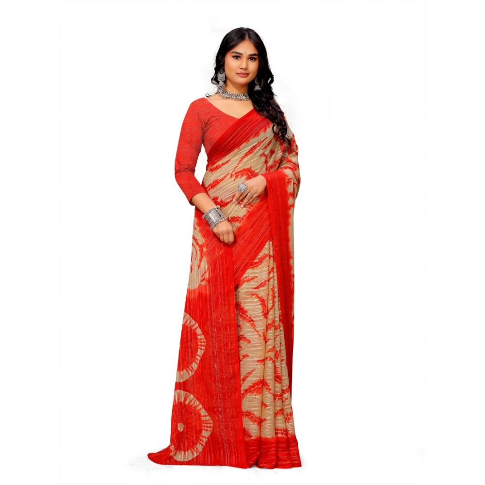 Women's Georgette Printed Saree With Unstitched Blouse (Red)