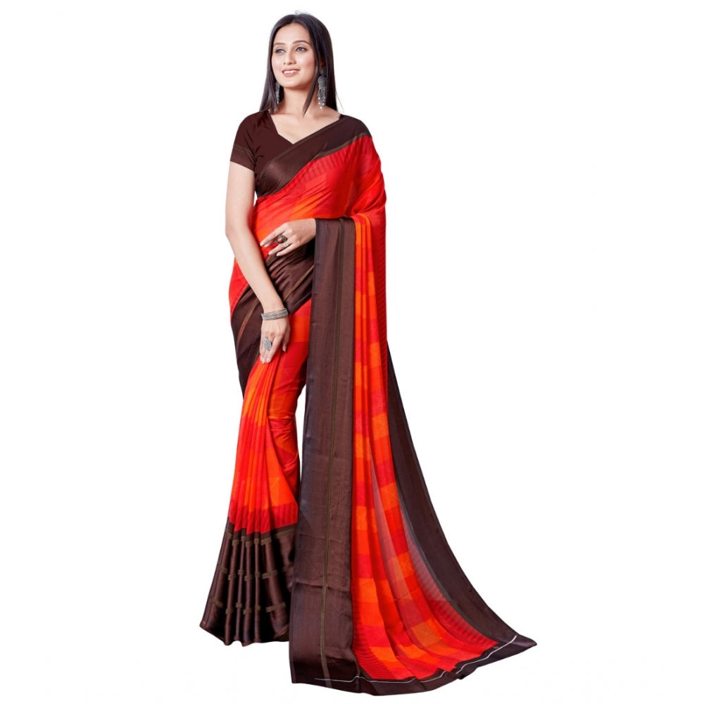 Women's Satin Patta Printed Saree With Unstitched Blouse (Red)