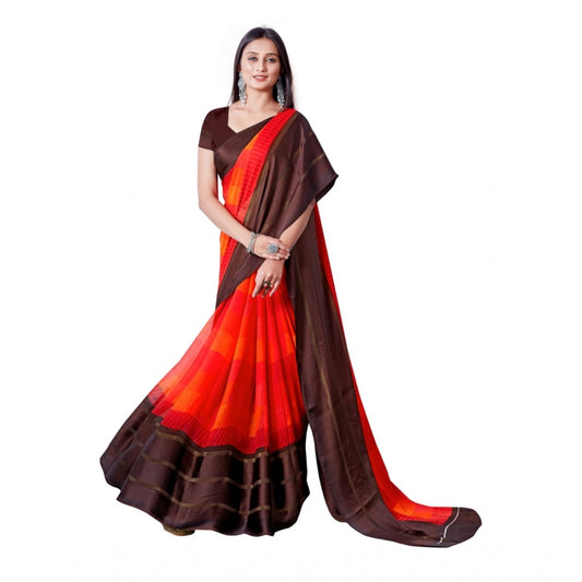 Women's Satin Patta Printed Saree With Unstitched Blouse (Red)